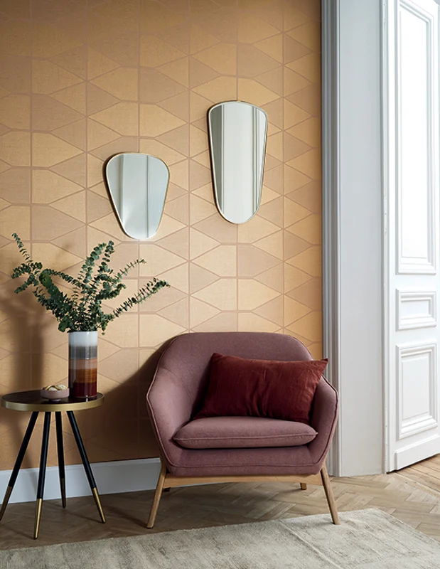 Photo of the fabric Stella Shine Wallpaper 8418 8418 94 32 in situ by Casadeco. Use for Wall Covering. Style of Geometric