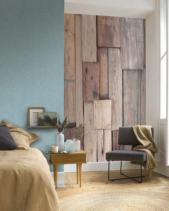 Photo of the fabric Wood Nat. Panel 8500 8500 14 05 in situ by Casadeco. Use for Wall Covering, Wall Panel/Mural