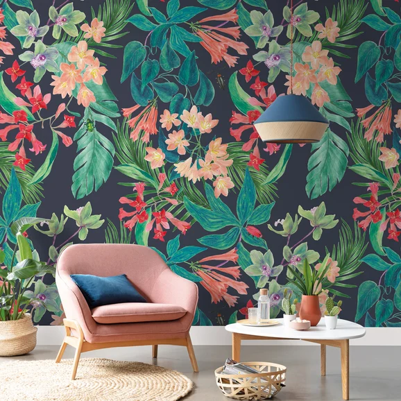 Photo of the fabric Maylis Panel 10248 10248 78 92 in situ by Casadeco. Use for Wall Covering, Wall Panel/Mural. Style of Floral And Botannical