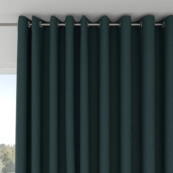 Photo of the fabric Satori Stonewash Petrol swatch by Mokum. Use for Curtains, Upholstery Light Duty, Accessory, Top of Bed. Style of Plain, Texture