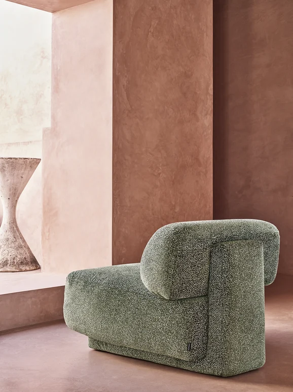 Photo of the fabric Estagnol Z720 03 in situ by Zinc. Use for Upholstery, Accessory. Style of Plain