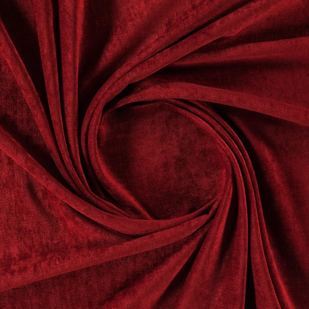 Photo of the fabric Amigo Scarlet swatch by Zepel. Use for Curtains, Upholstery, Accessory, Top of Bed. Style of Chenille, Plain