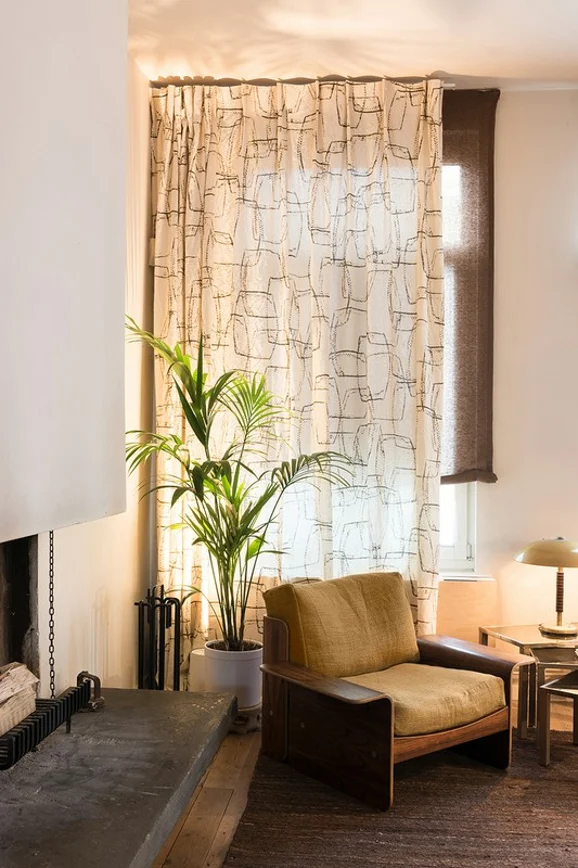 Photo of the fabric Okazaki YP17001 in situ by Designs Of The Time. Use for Curtains, Accessory, Top of Bed. Style of Geometric, Print