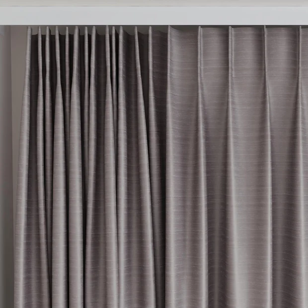 Photo of the fabric Luxe Pewter swatch by James Dunlop Essentials. Use for Curtains, Accessory, Top of Bed. Style of Plain, Texture