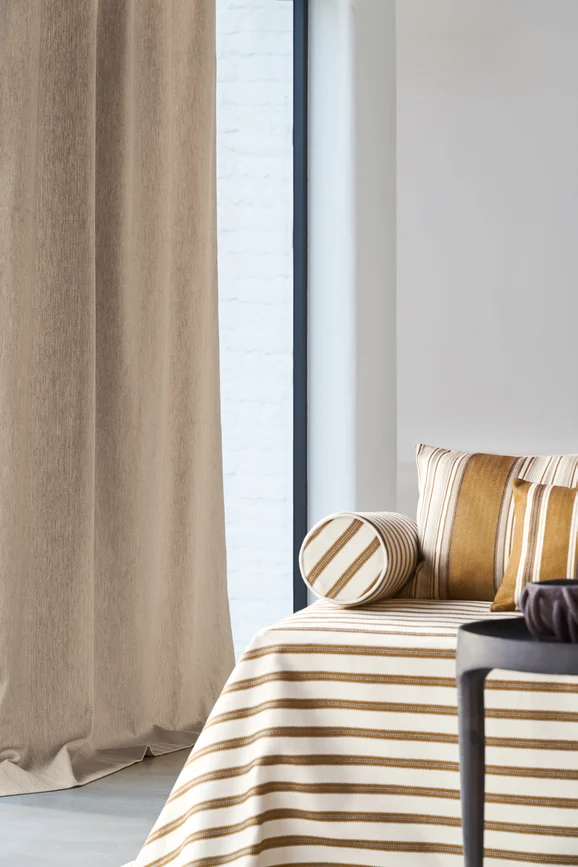 Photo of the fabric Evora 4277 4277 0611 in situ by Casamance. Use for Curtains, Upholstery, Accessory. Style of Stripe