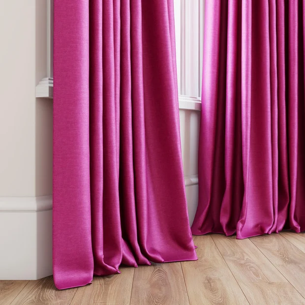 Photo of the fabric Provence Magenta swatch by James Dunlop Essentials. Use for Curtains, Upholstery, Accessory, Top of Bed. Style of Plain, Texture