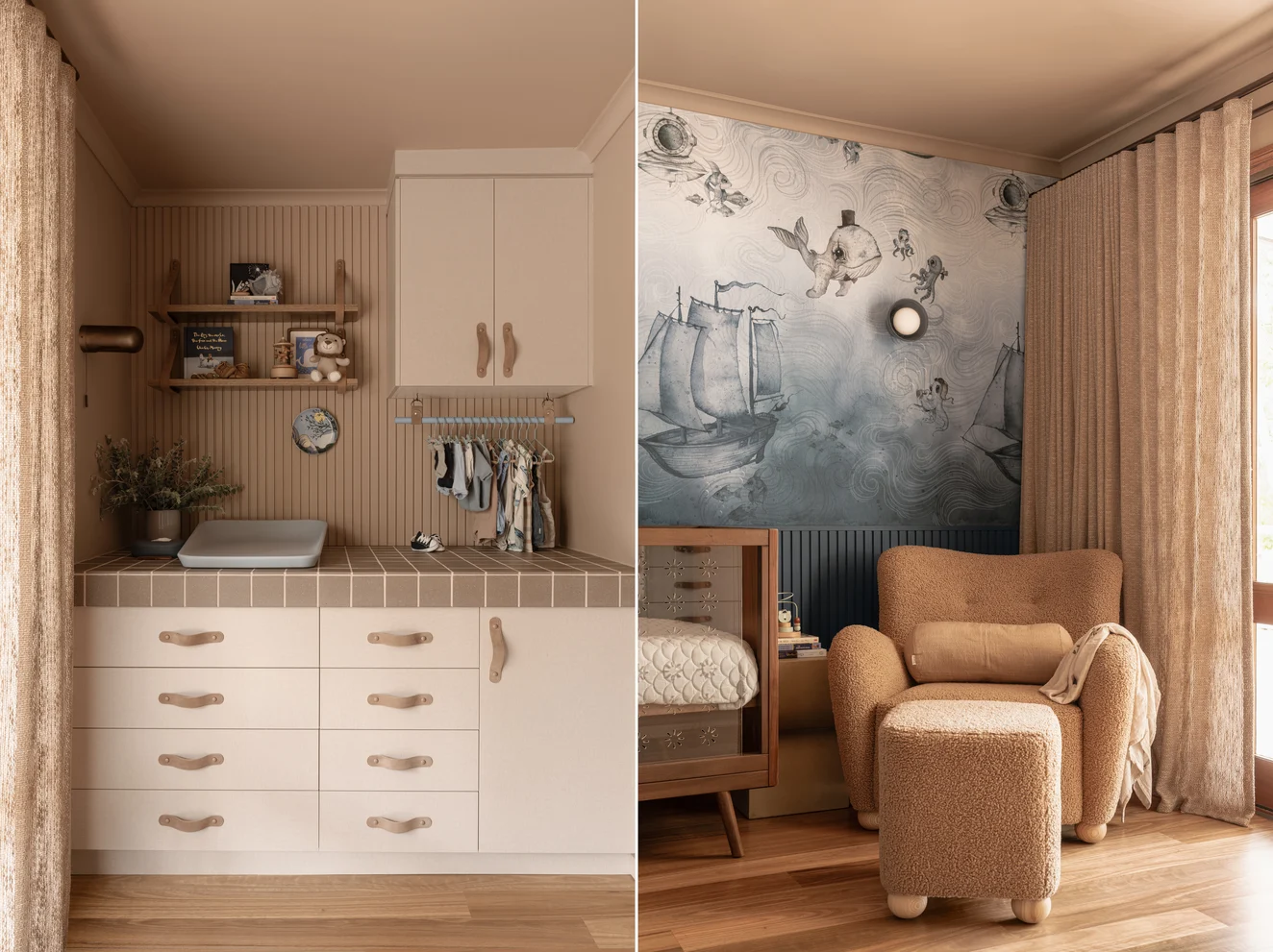 Nursey curtains in Cestino colour Clay by Mokum | Photograph by Alyne Media