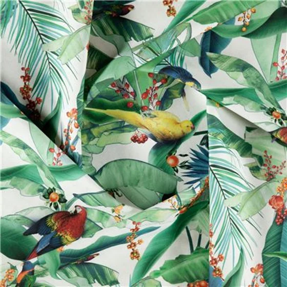 Photo of the fabric Zamiiflora Ivory swatch by Zepel. Use for Curtains, Upholstery, Accessory, Top of Bed. Style of Floral And Botannical, Print