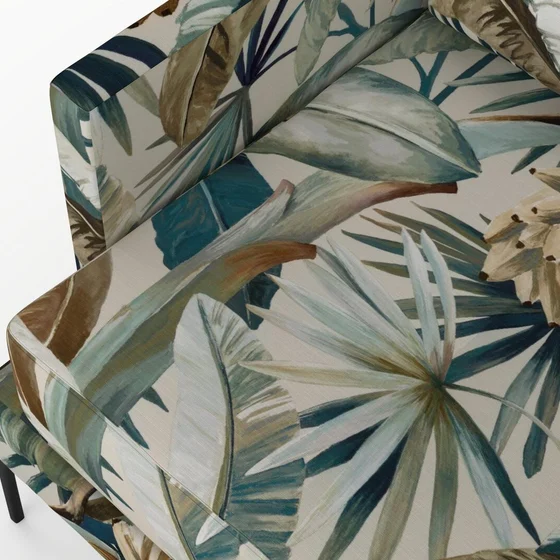 Photo of the fabric Tropicalia Coast swatch by Catherine Martin by Mokum. Use for Upholstery, Accessory. Style of Floral And Botannical, Print