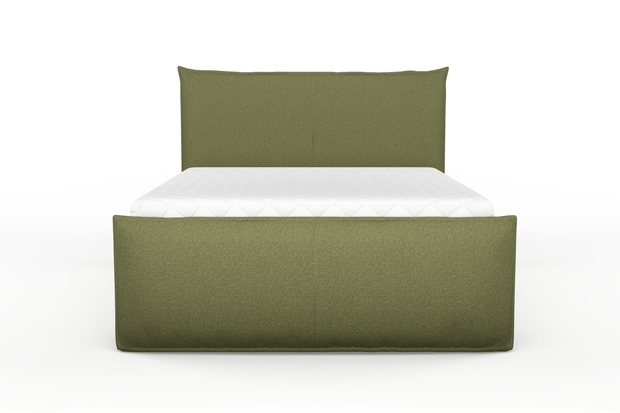 Photo of the fabric Grain Avocado swatch by Mokum. Use for Upholstery, Accessory, Top of Bed. Style of Plain, Texture