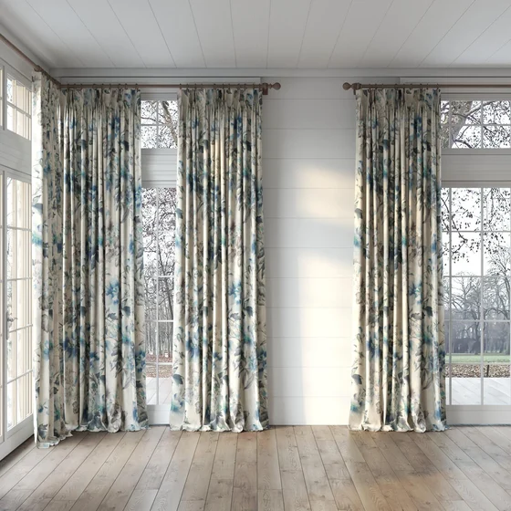 Photo of the fabric Leila Indigo swatch by James Dunlop. Use for Curtains, Accessory. Style of Floral And Botannical, Print