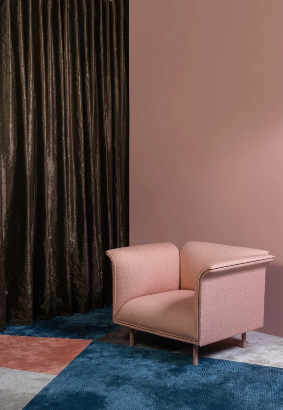 Photo of the fabric Couture Dove in situ by Mokum. Use for Curtains, Accessory. Style of Plain