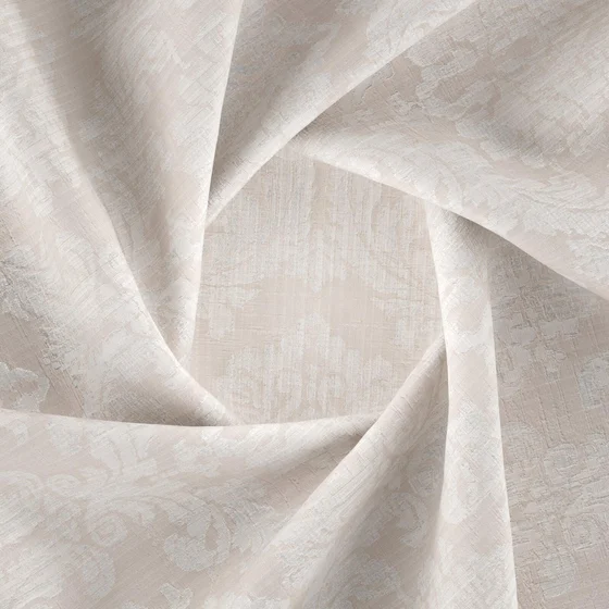 Photo of the fabric Damian Sand swatch by Zepel. Use for Curtains, Accessory, Top of Bed. Style of Jacquard, Traditional