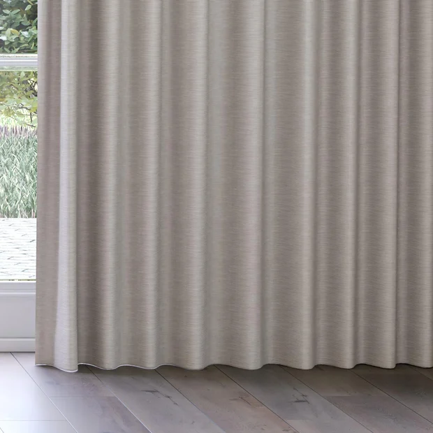 Photo of the fabric Borneo Uncoated Stone swatch by James Dunlop. Use for Curtains, Accessory, Top of Bed. Style of Stripe